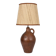 Lampe de table cruche en grès vernis, l'abat jour en jute tissé 70s