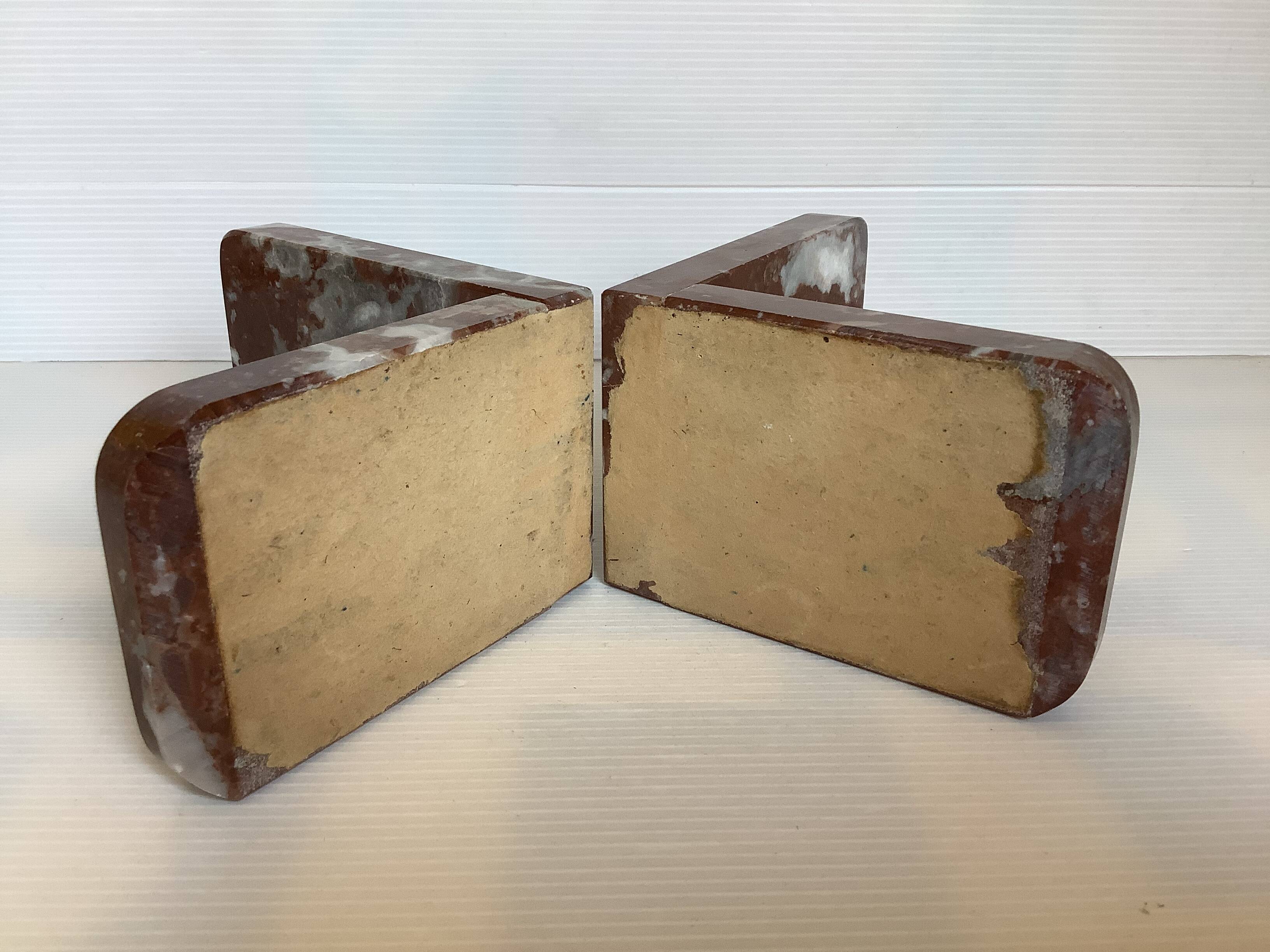 Pair of art deco morello cherry marble bookends