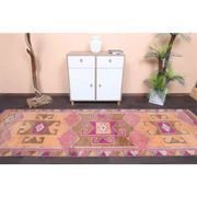 Vintage Turkish Hand-Knotted Wool Cotton Pink Runner 101x333
