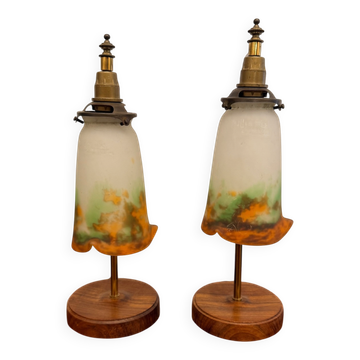 Pair of Muller Frères Lunéville Glass Paste Lamps Art Nouveau