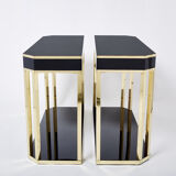 Pair of black lacquered consoles and brass 1970