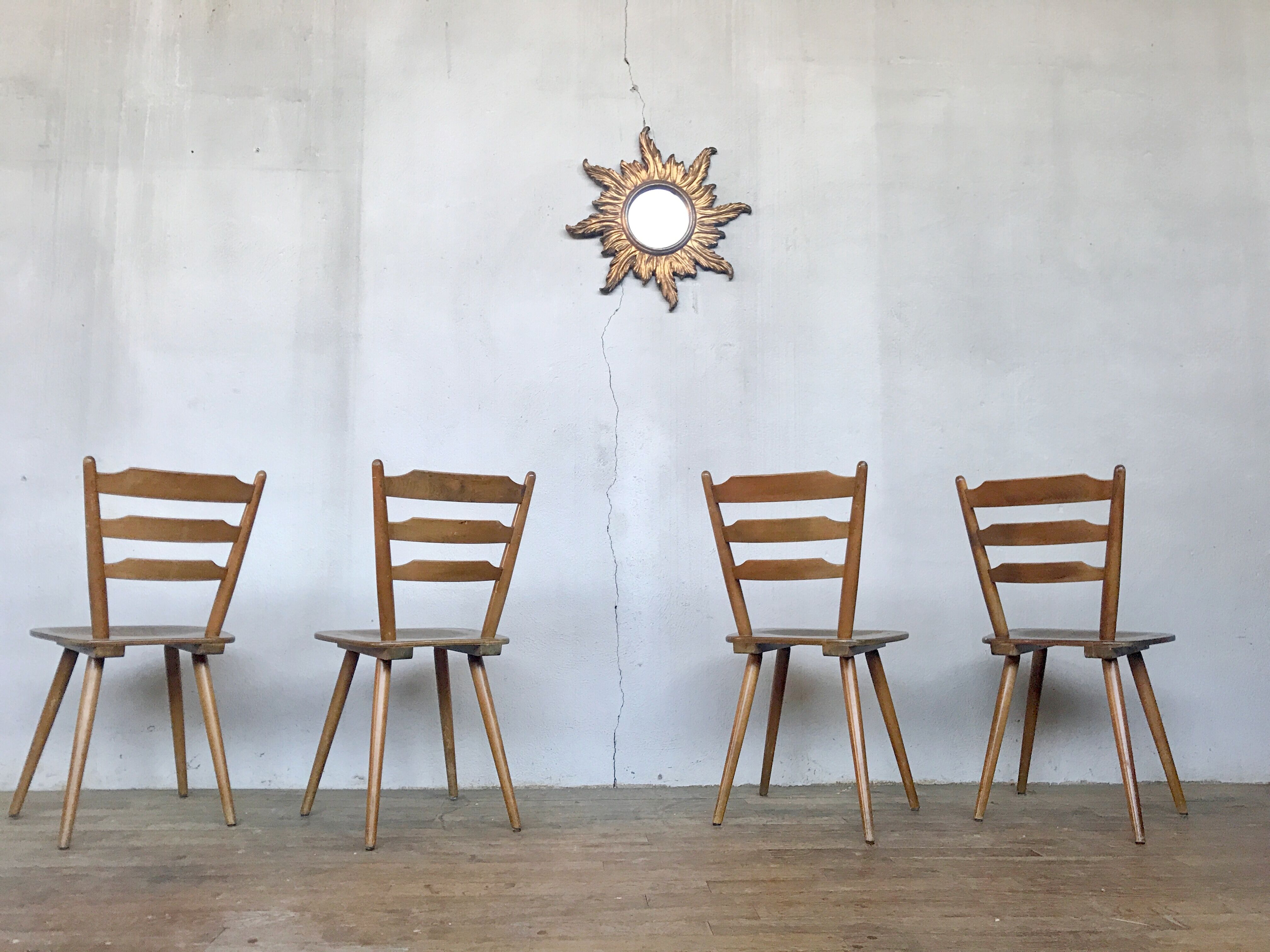 Series of 4 Scandinavian chairs or vintage wooden bistro