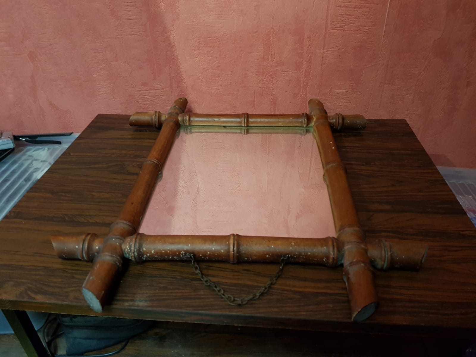 Old bamboo style wooden mirror decoration 40x46 vintage