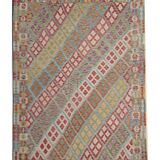 Multicolour Afghan Kilim Rug: Striped Contemporary Wool Flatweave 296x202cm