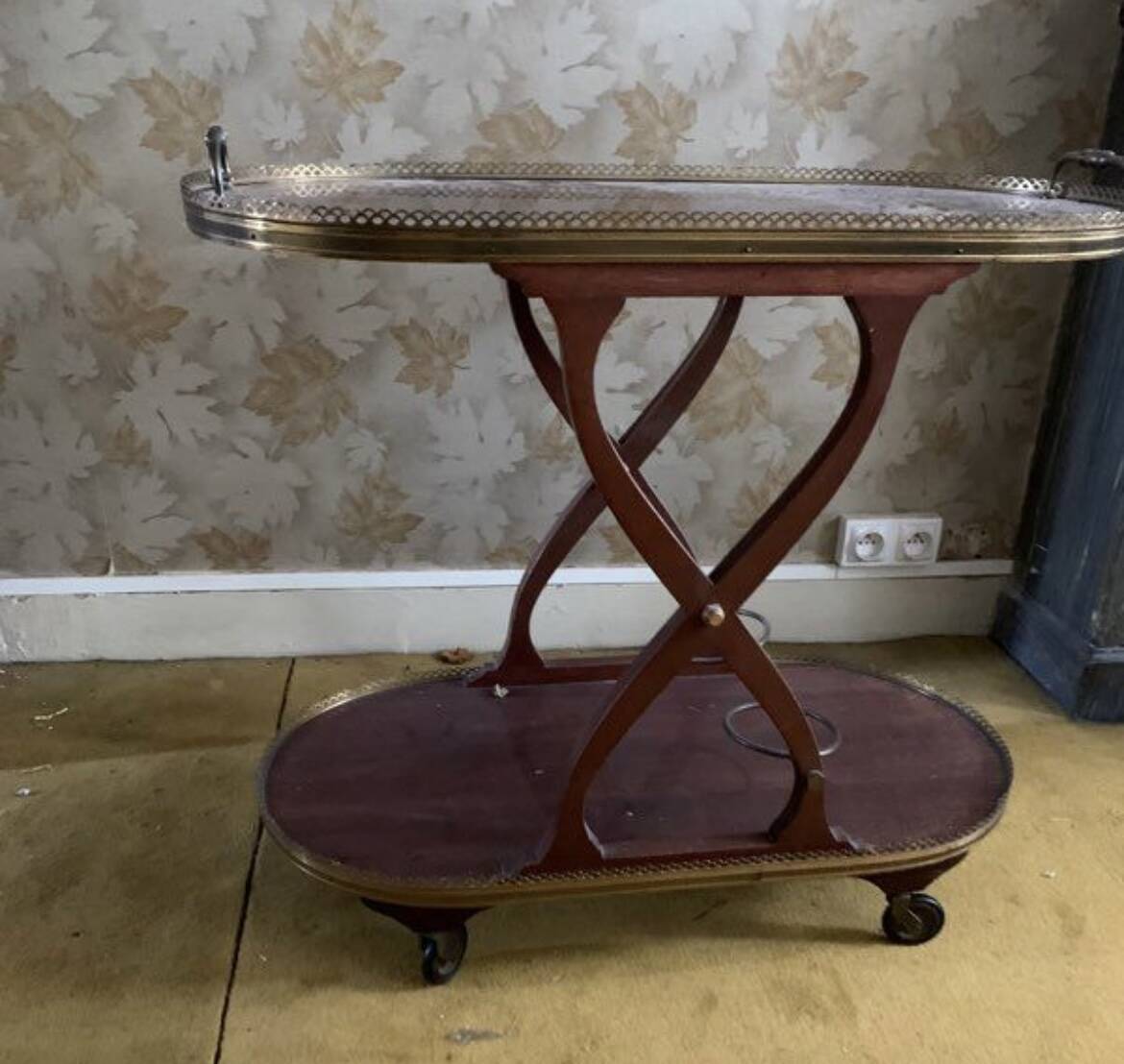Vintage wooden sideboard with wheels