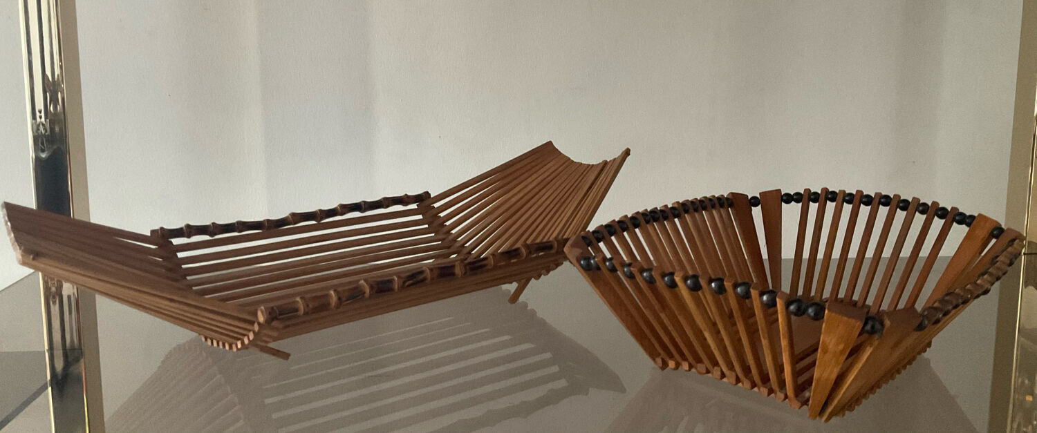 Duo of vintage wooden baskets