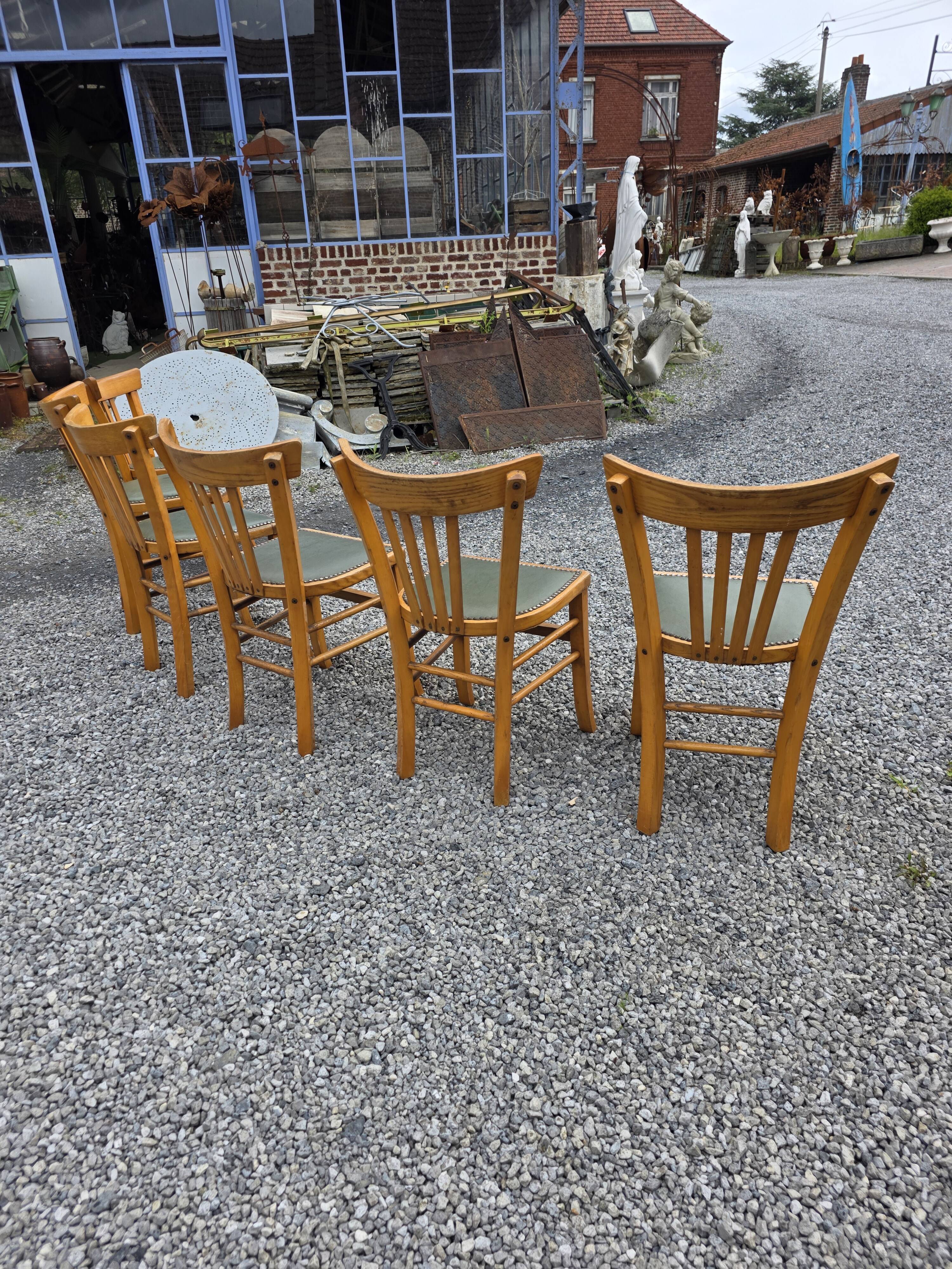 6 bistro chairs in solid oak, 1920s