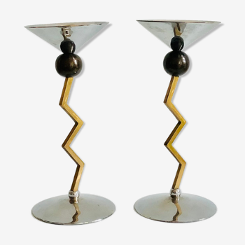 Pair of brass candle holders