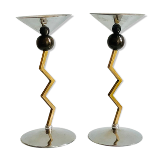 Pair of brass candle holders