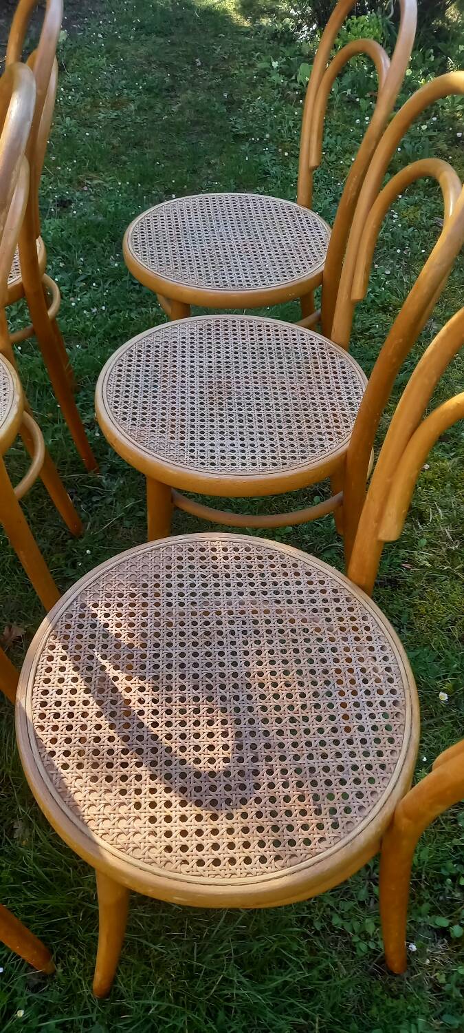 Set of 6 caned bistro chairs