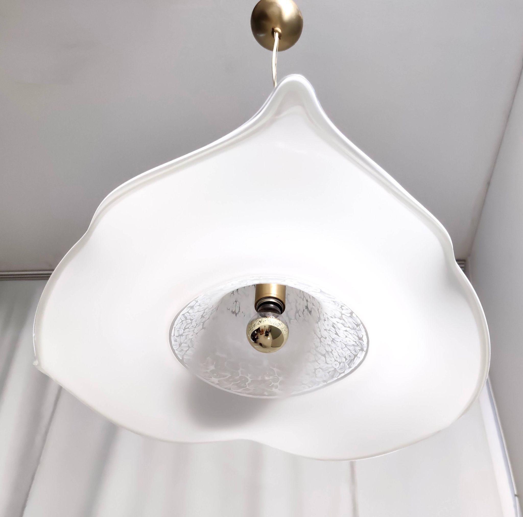 White Murano Glass Pendant Marked La Murrina, Italy, 1980s