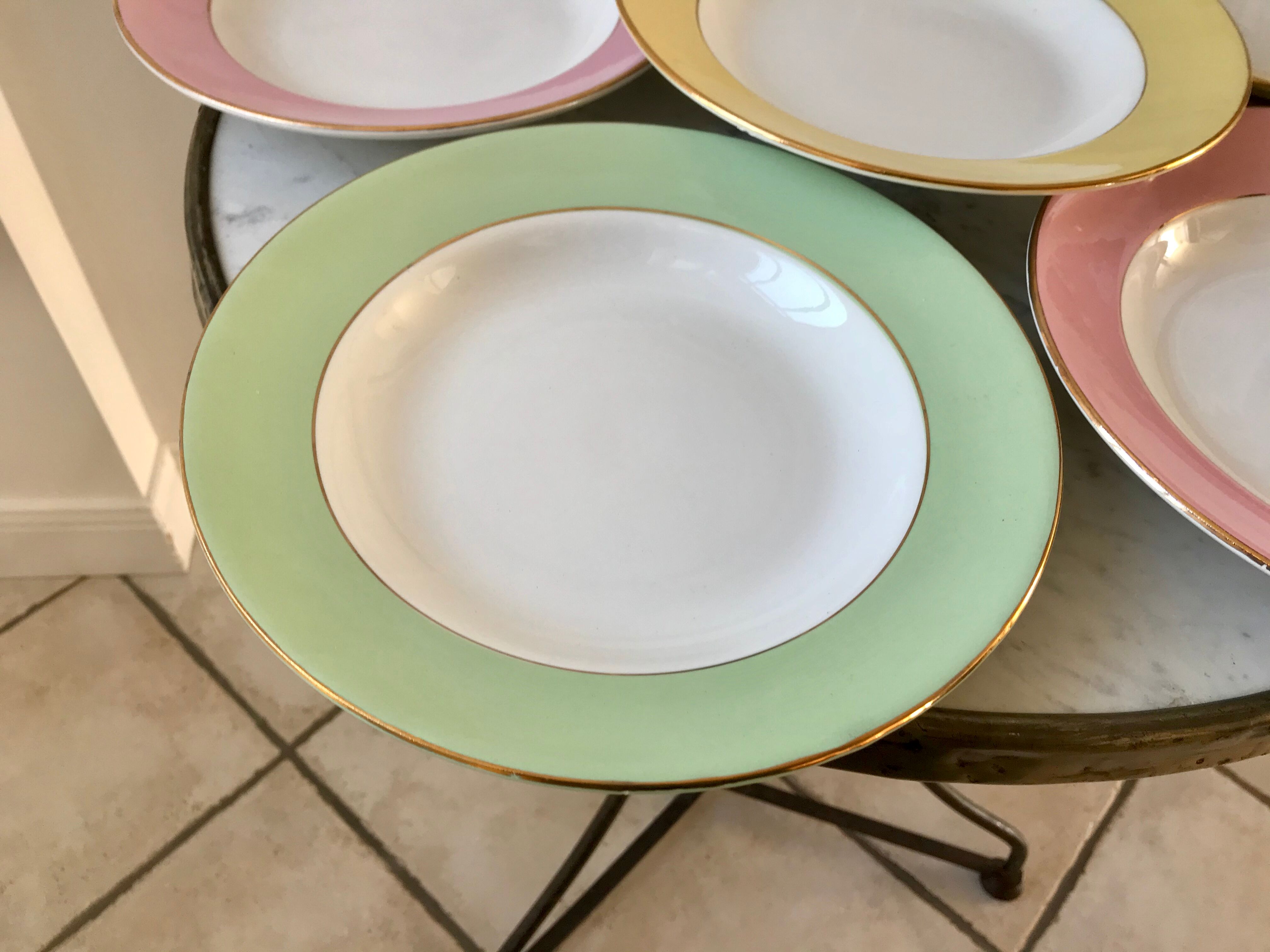 Lot of 6 hollow plates Saint-Amand 60s pastel