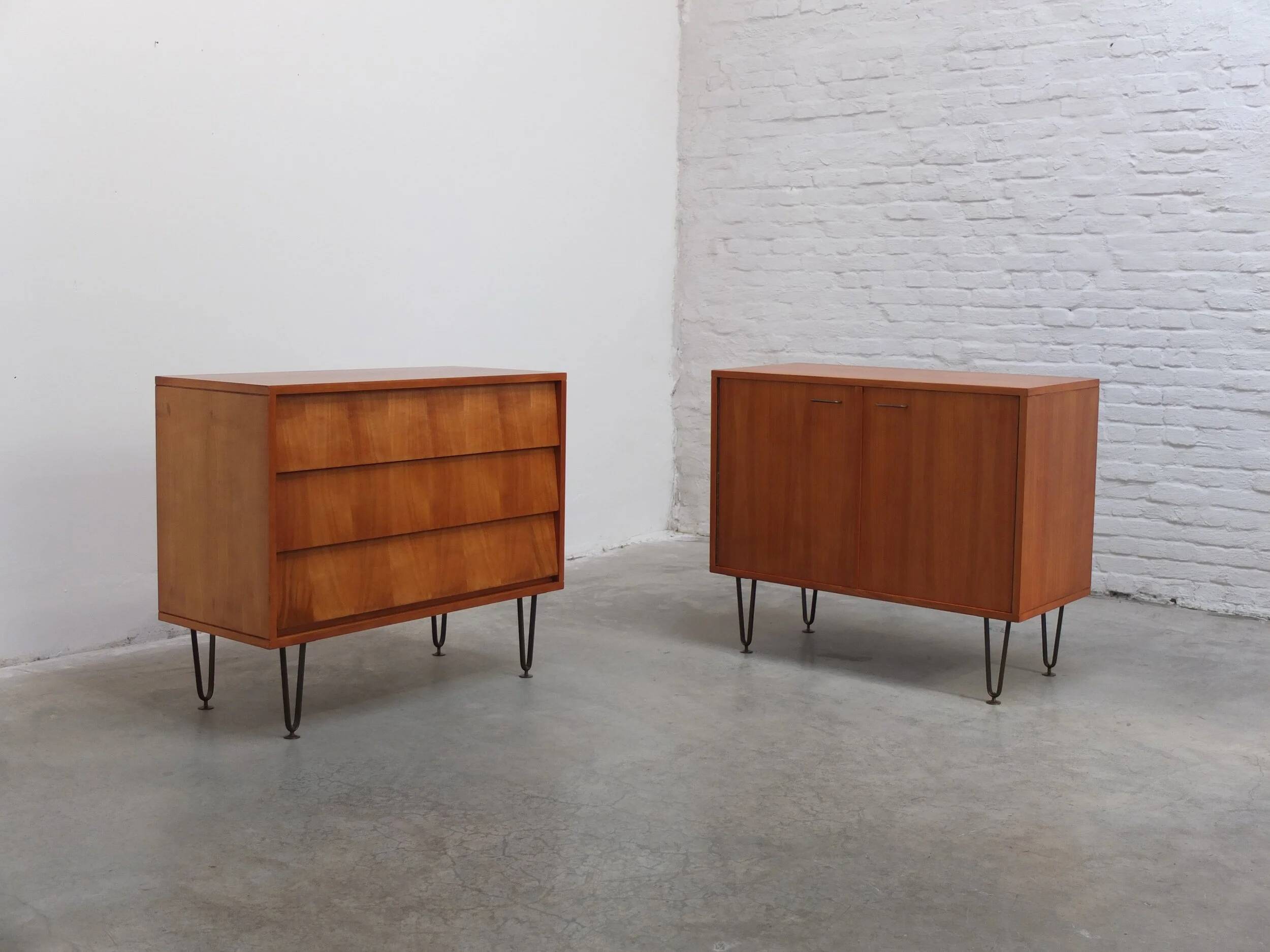 Pair of honey coloured cabinets by Alfred Hendrickx for Belform, 1950s