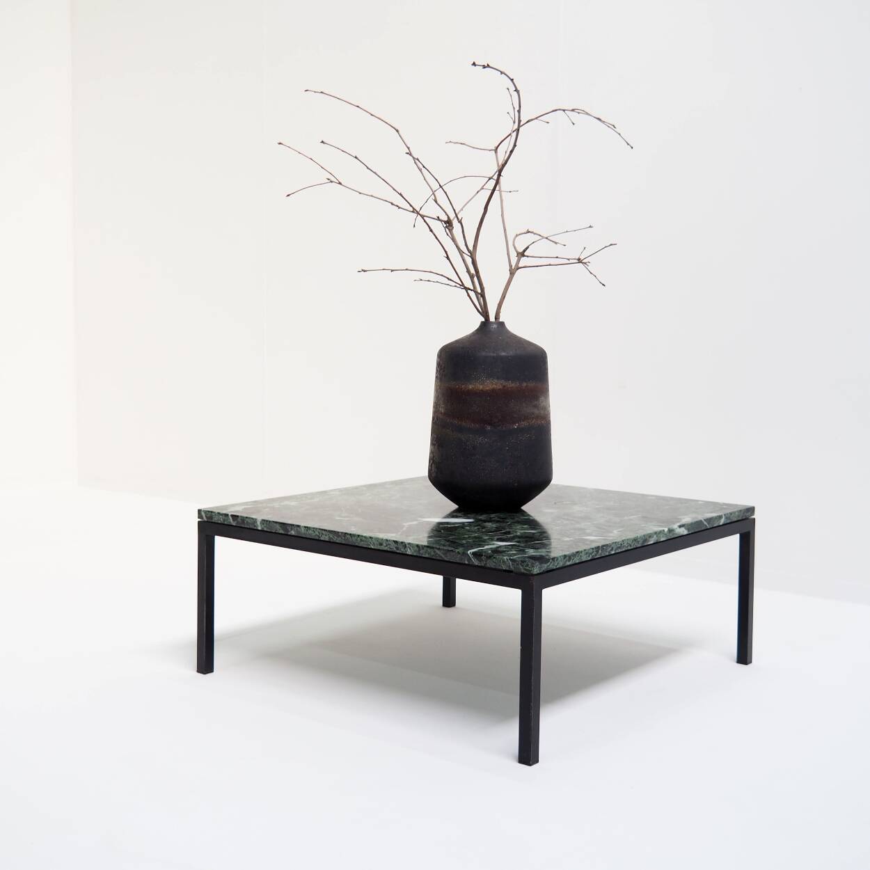 1960s Square Coffee Table with a Green Marble Top