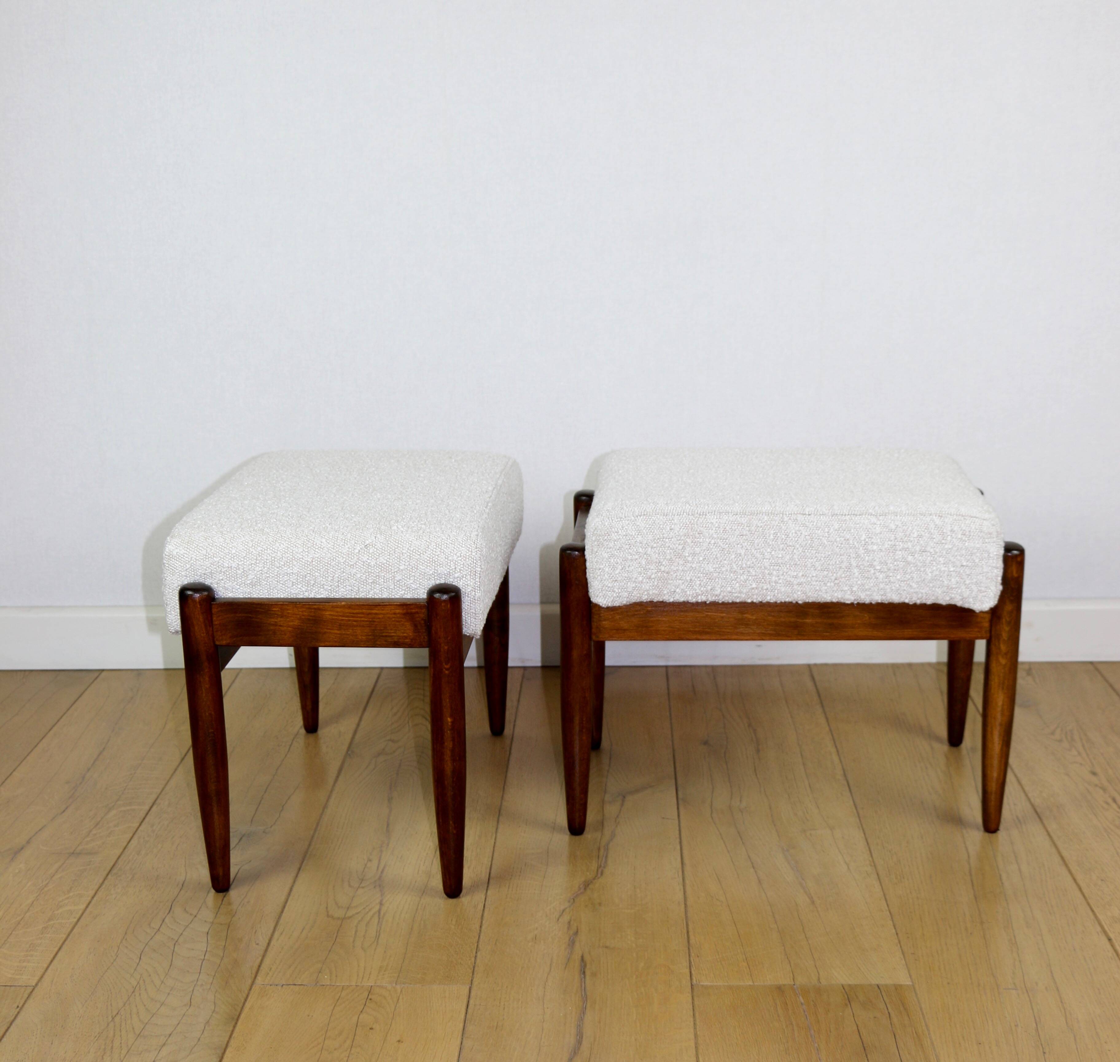 Edmund Homa stool, cream ivory white boucle seat - 2 pieces available