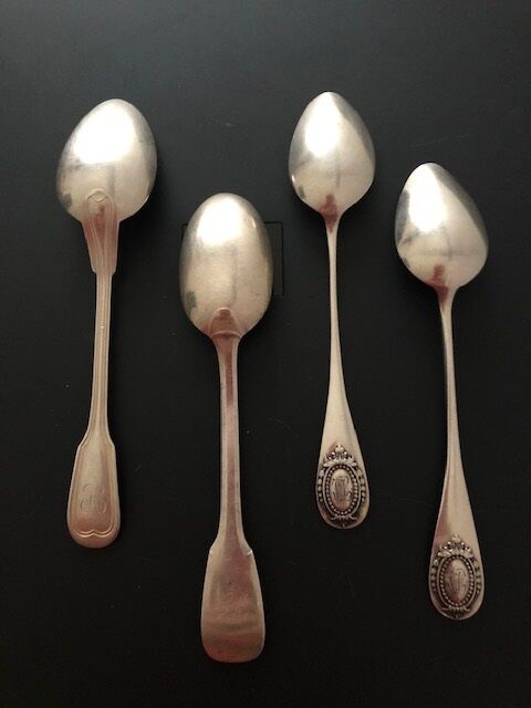 4 antique silver-plated metal teaspoons