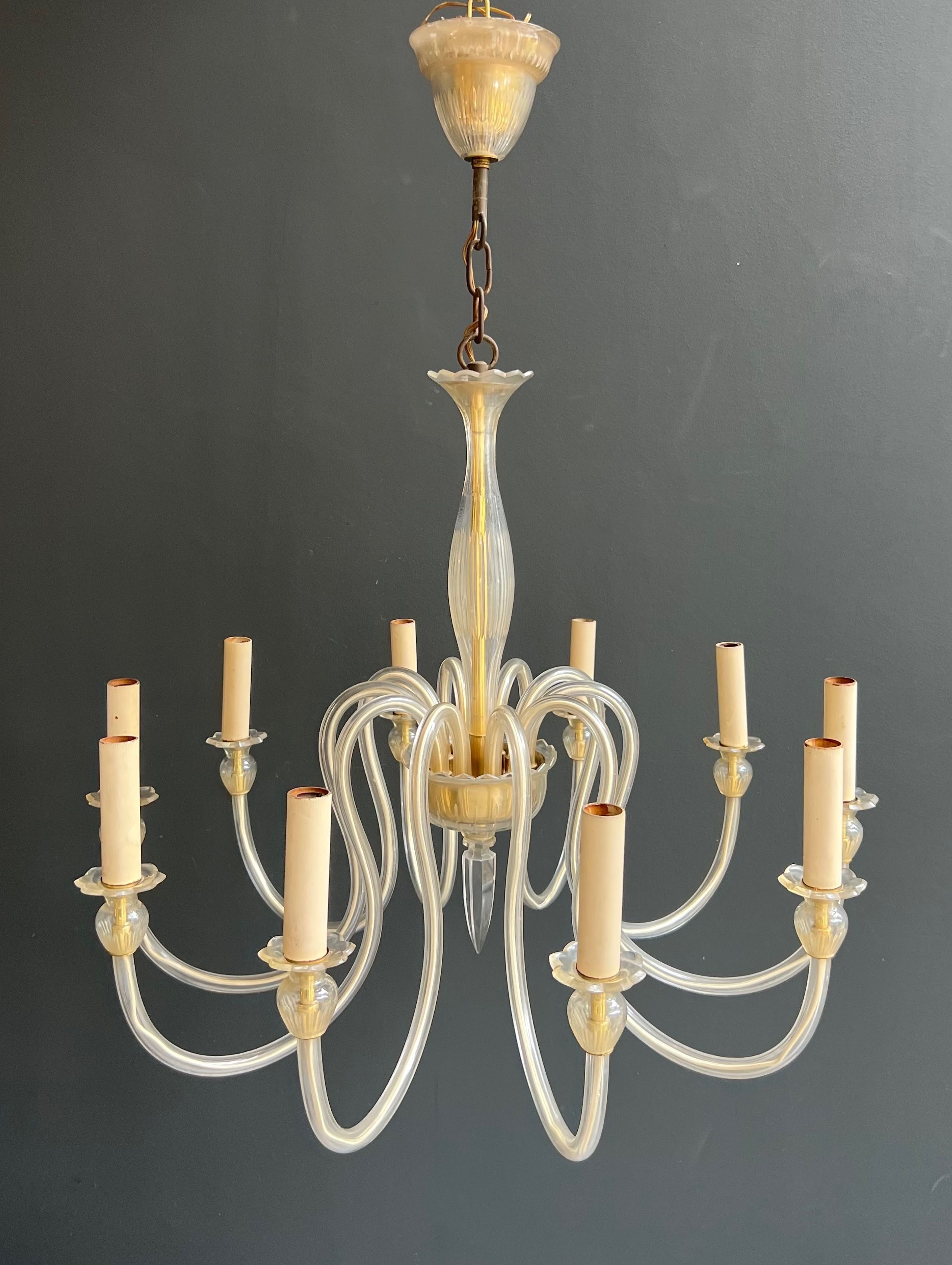 Lustre en cristal de Murano à 10 bras de lumière, travail italien, vers 1970