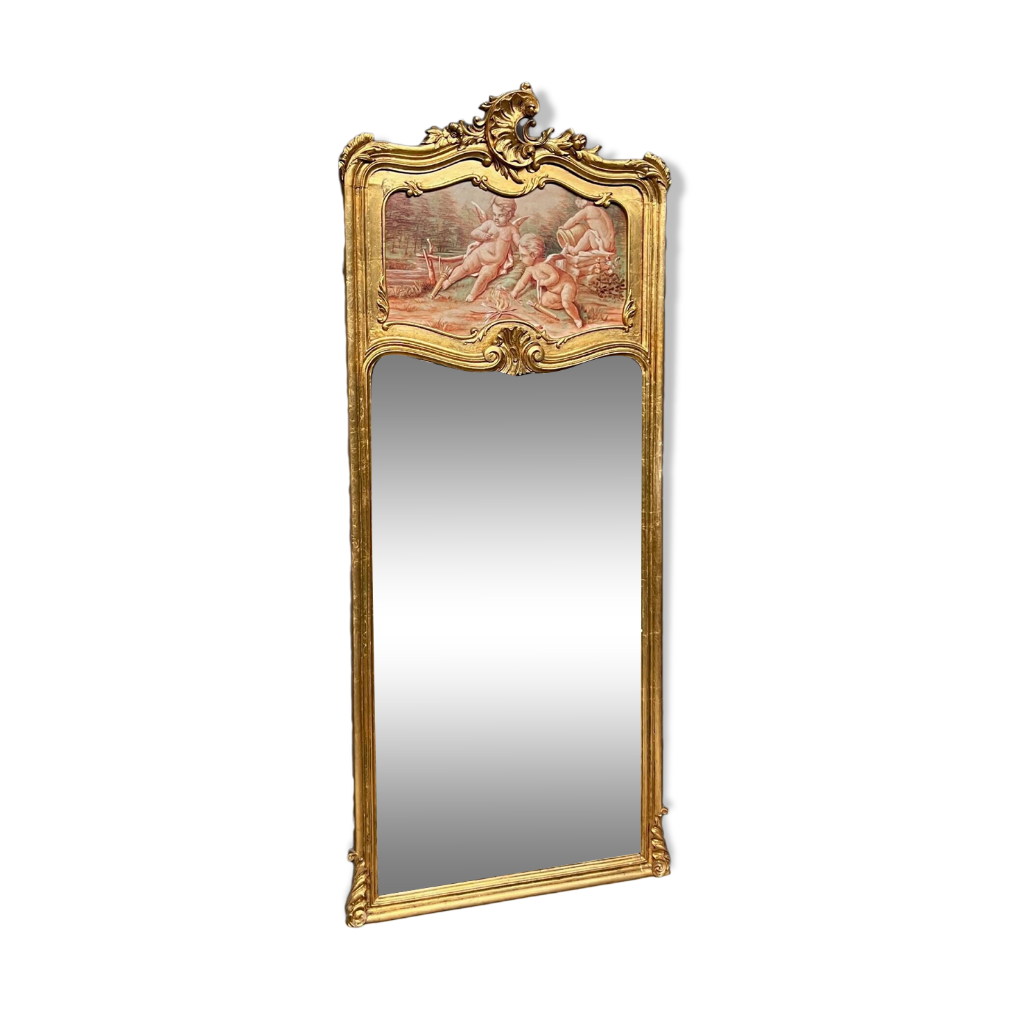 Antique Rococo mirror with cherubs