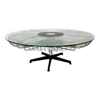 Italian rotating glass and metal coffee table designed for Prada, 1990s.