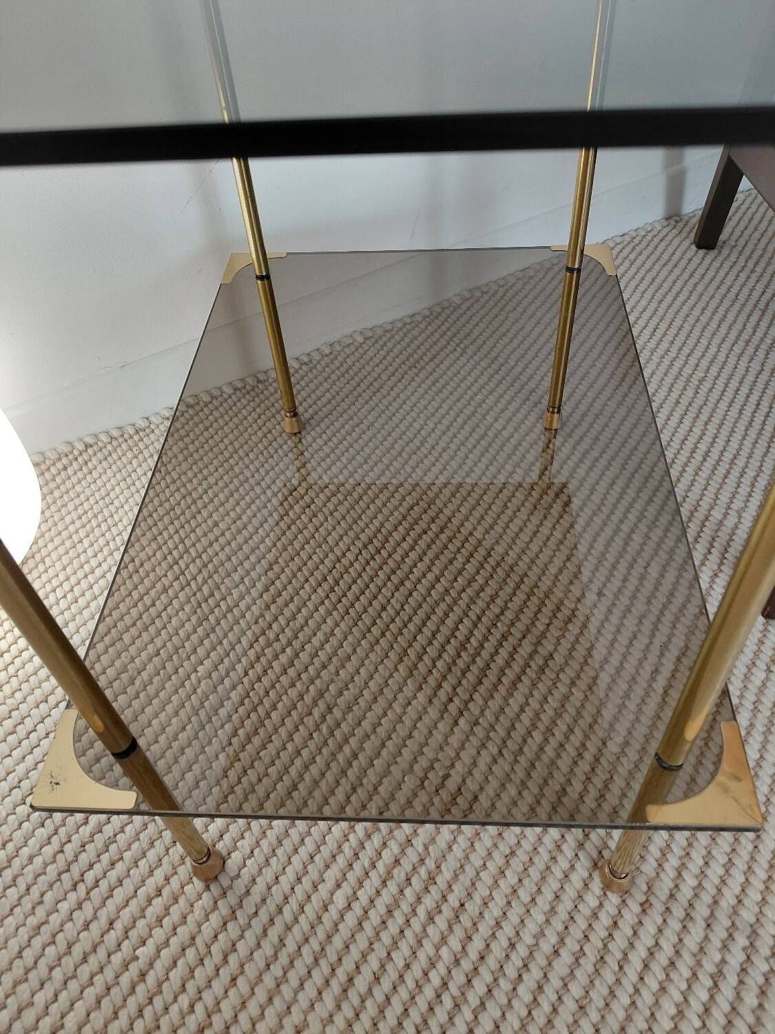 Modernist brass and smoked glass table - 1970s gallery style.