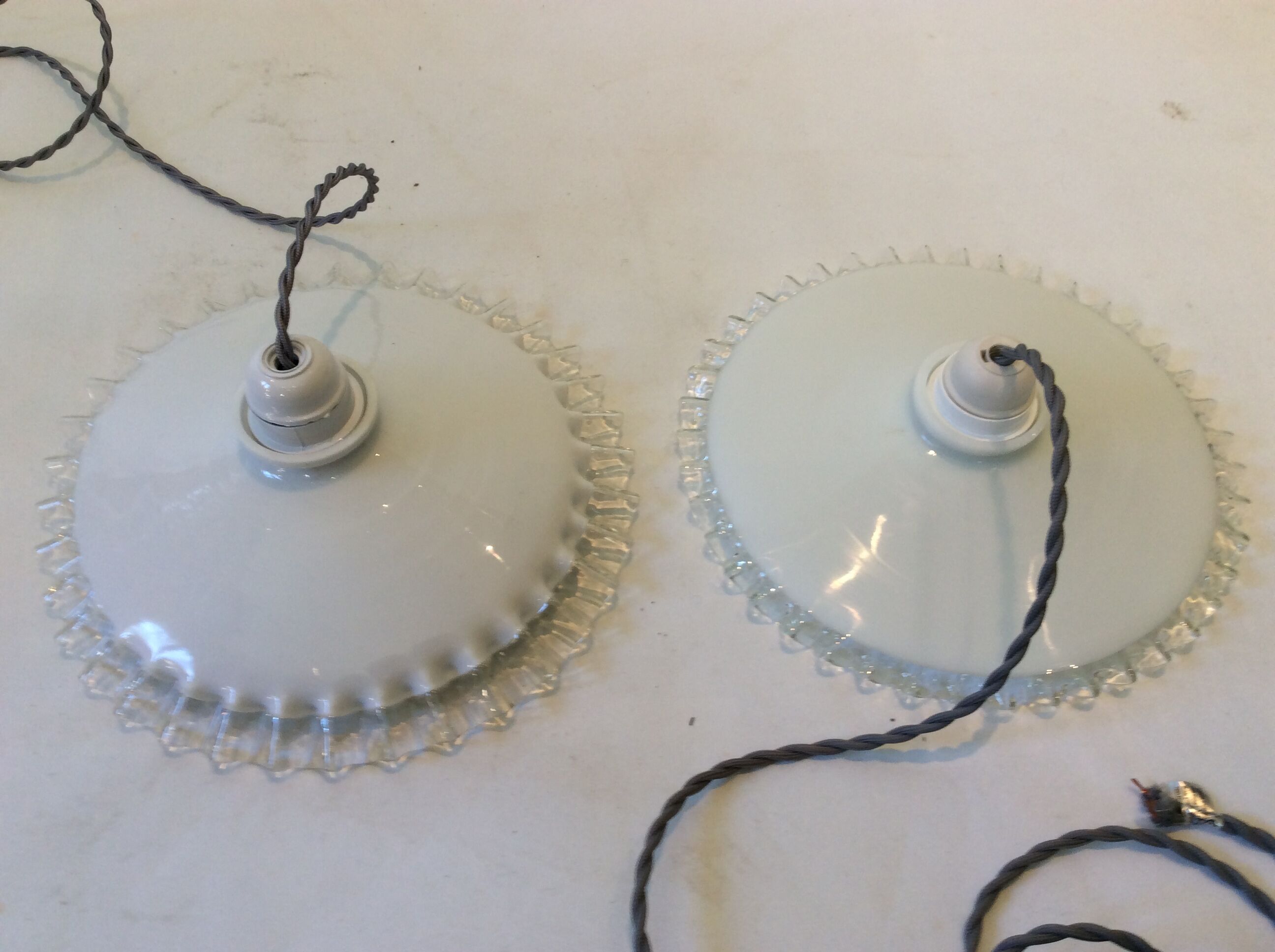 Duo of opaline hanging lamps