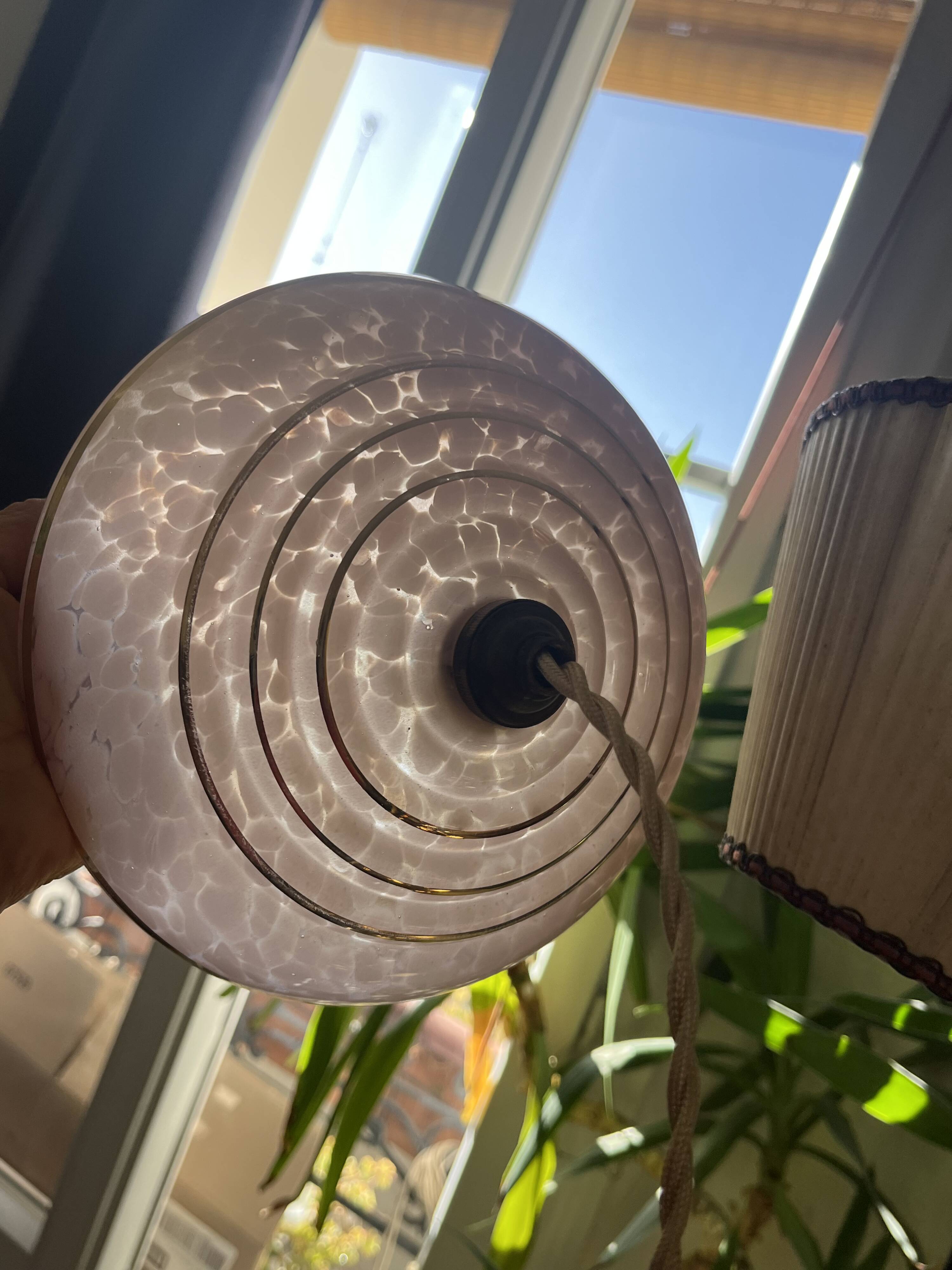 Art Deco opaline glass pendant light Clichy rose gold trim