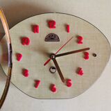 Vintage formica clock silent wall pendulum "FFR Morbier yellow red"