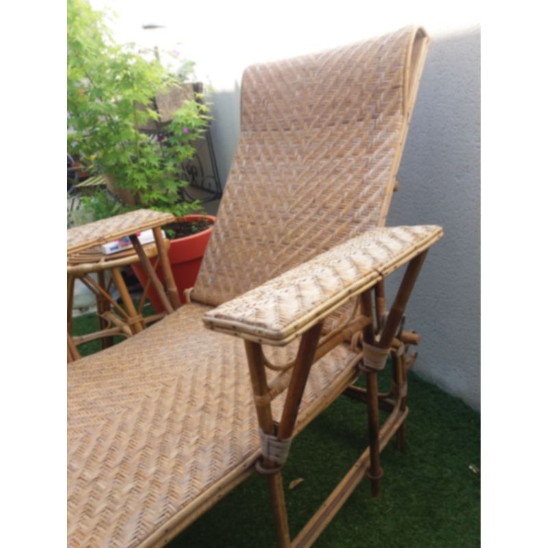 Transat chaise longue en rotin des années 30