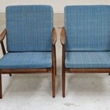 Pair of blue boomerang armchairs by Antonin Suman for Ton (Thonet) 1960