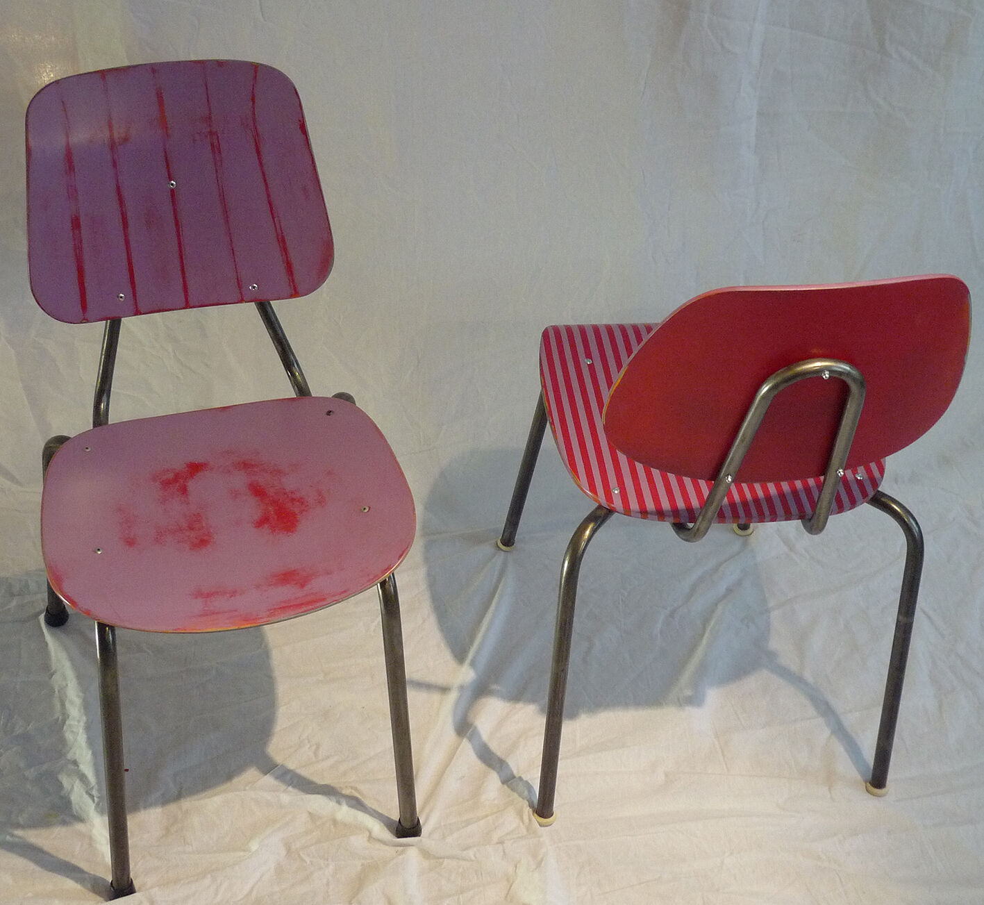 Pair of stackable steel tube chairs