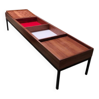 Old workbench transformed into a very large coffee table.