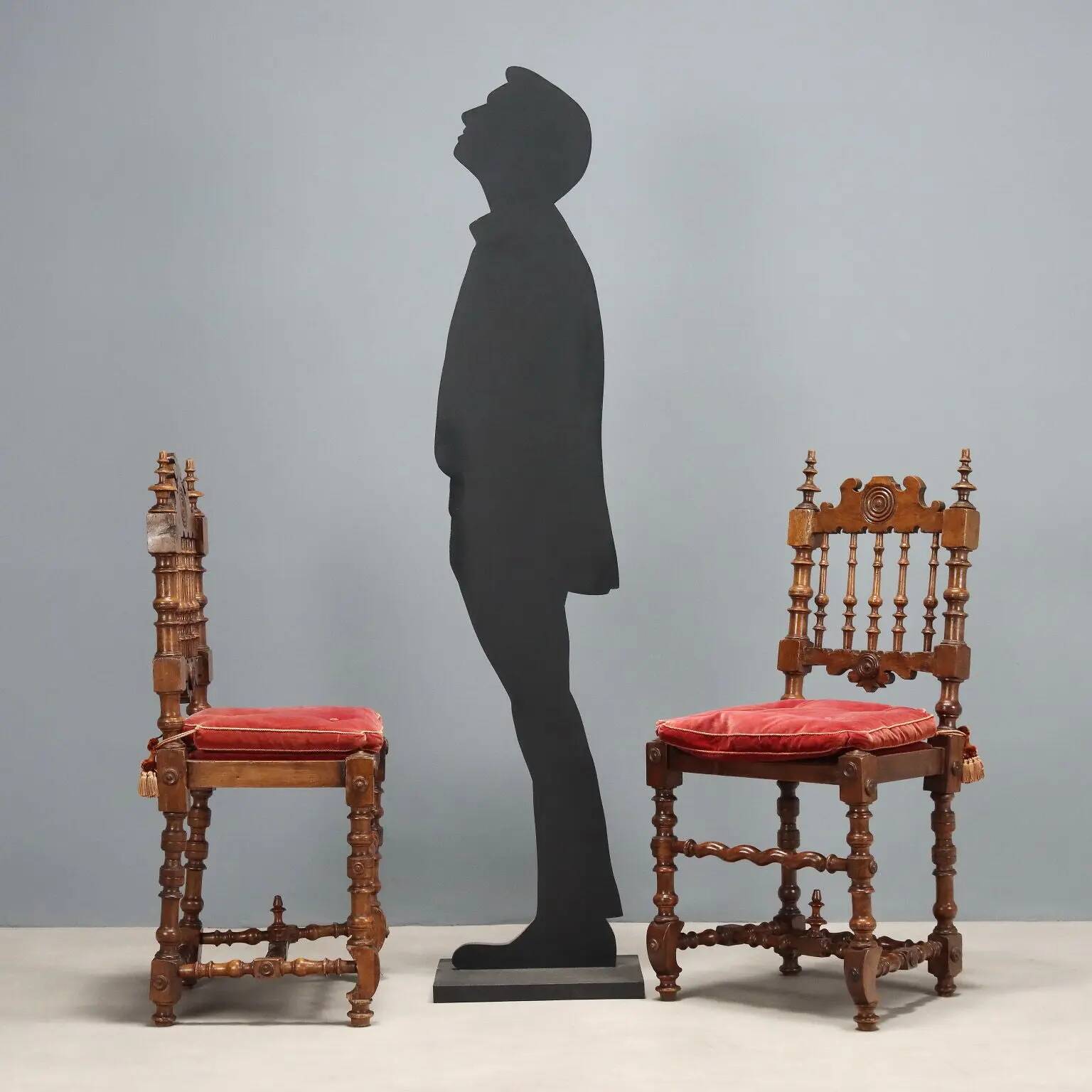 Antique baroque chairs, velvet seat, Italy 20th century.