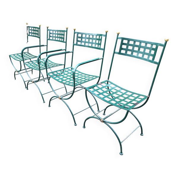 2 fauteuils et 2 chaises en fer forgé plein de fabrication artisanal.