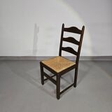 Set of 2 oak, rustic, farmhouse, ladderback dining chairs with rush seats