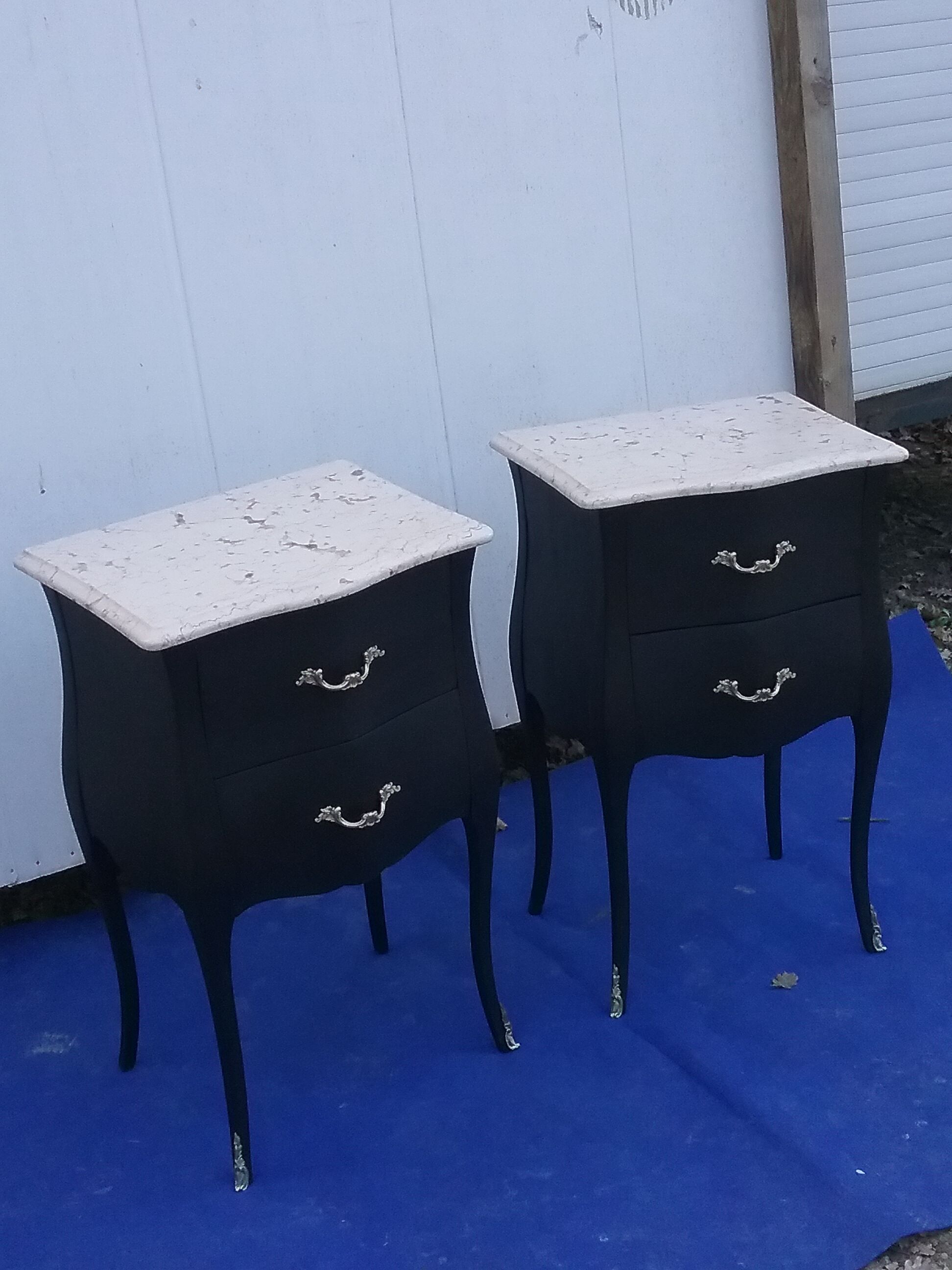 Pair of black L XV style bedside tables