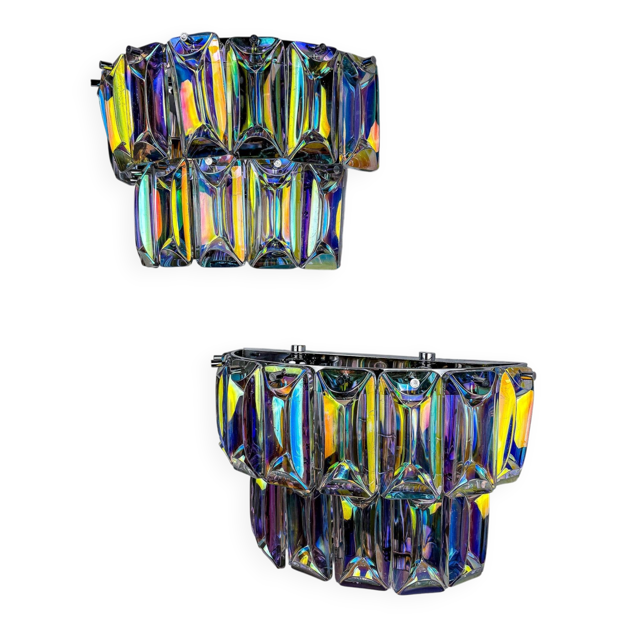 Pair of 2-tier Paolo Venini iridescent Murano glass wall lights, Italy, 1970s