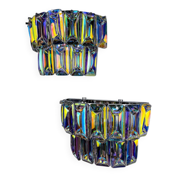 Pair of 2-tier Paolo Venini iridescent Murano glass wall lights, Italy, 1970s