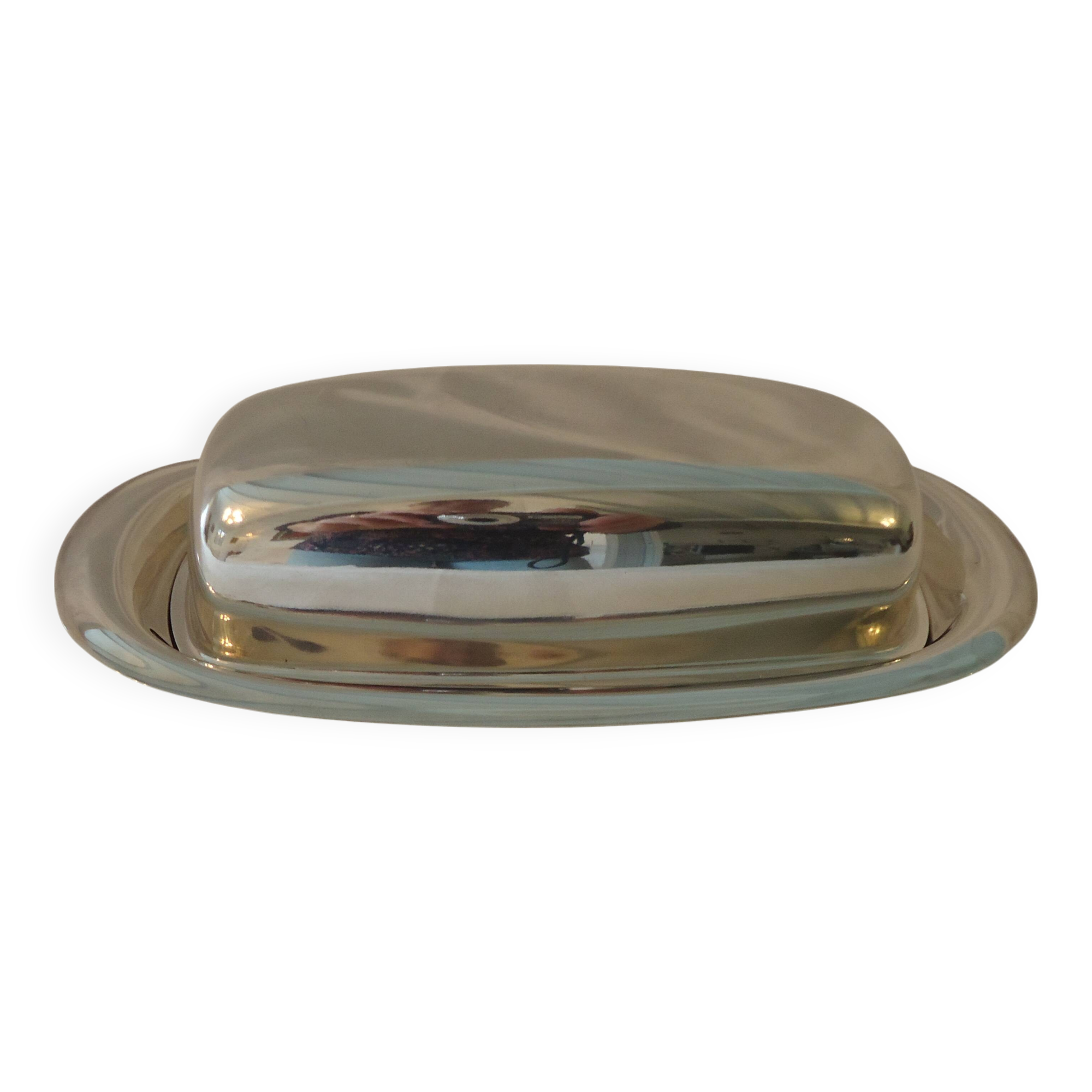 Beurrier métal argenté et ravier en verre,  fleuron (par christofle)