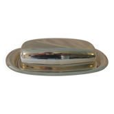 Beurrier métal argenté et ravier en verre,  fleuron (par christofle)