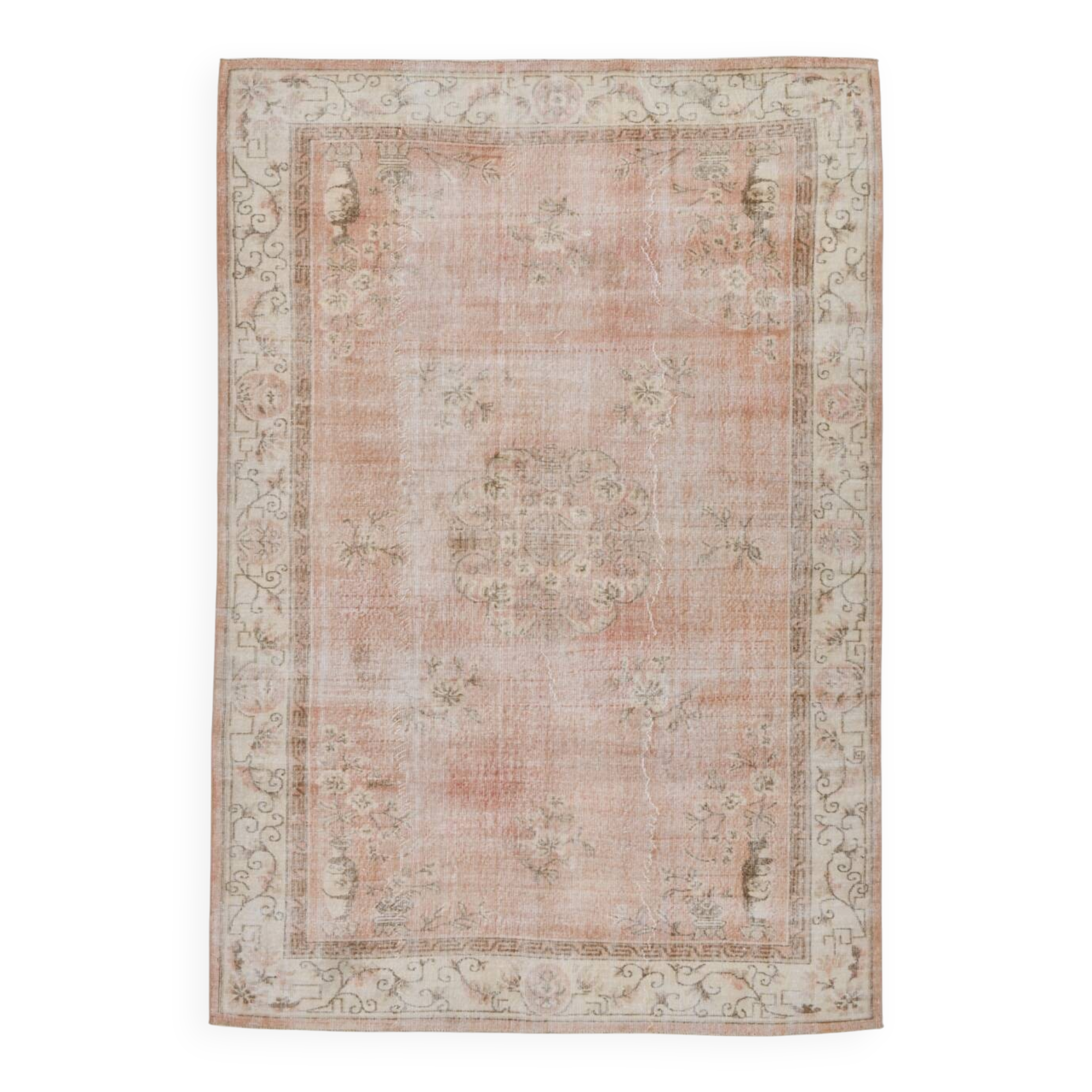 7x10 Pale Red & Beige Large Turkish Area Rug, 210x306Cm