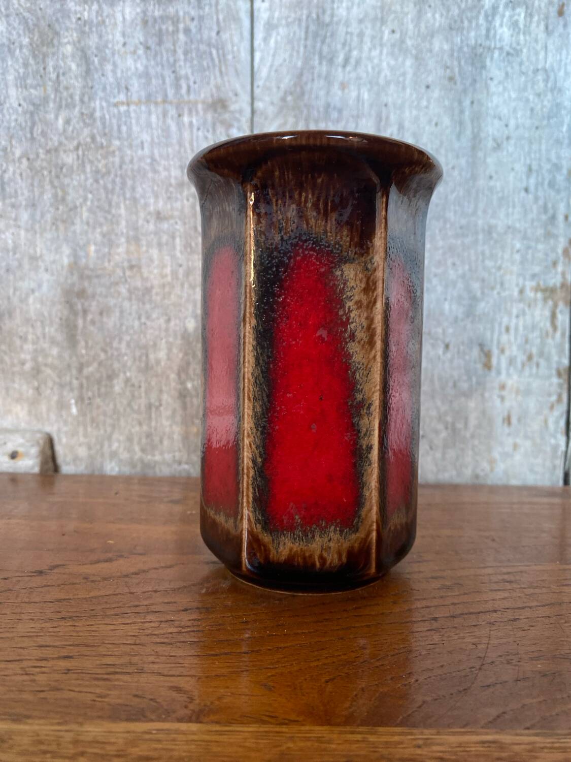 Antique Vase Scheurich Keramik Ceramic Brown Red West Germany Vintage #B767