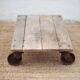 Vintage trolley coffee table, industrial wooden table on wheels, decor.