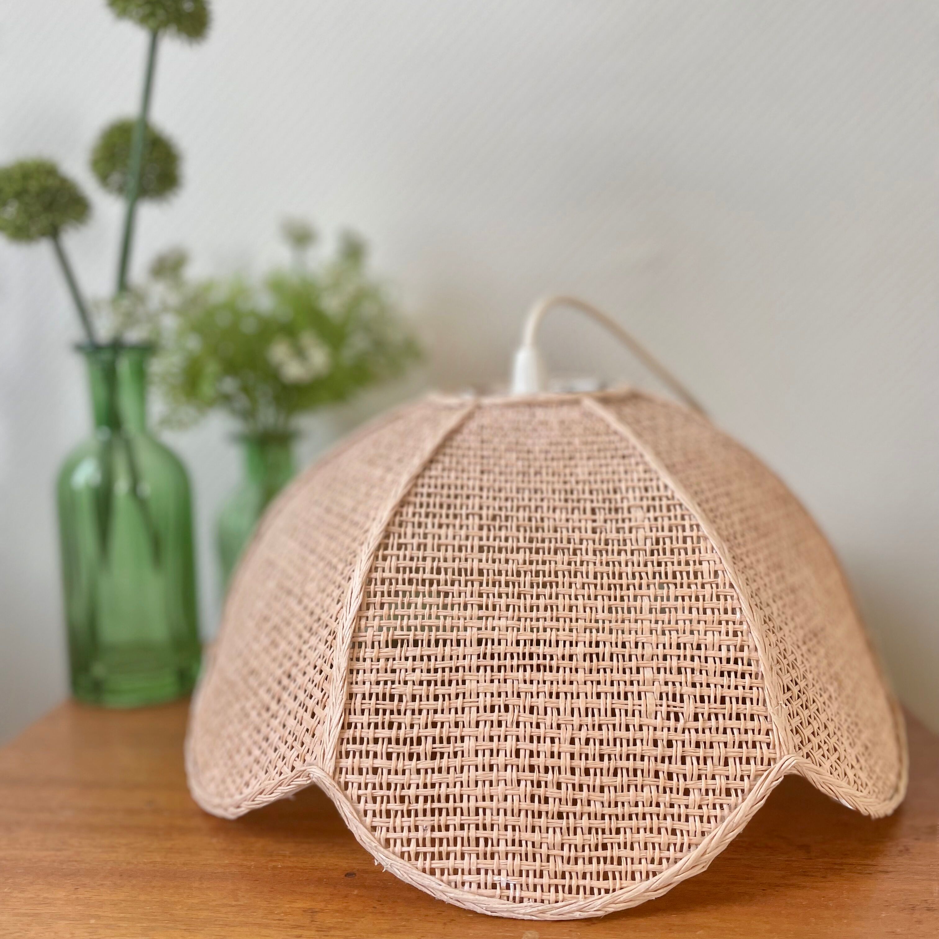 Vintage Pink Rattan Pendant Lamp