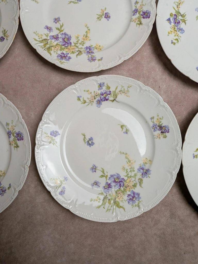 Set of 12 dessert plates in Limoges porcelain GDA France – floral design