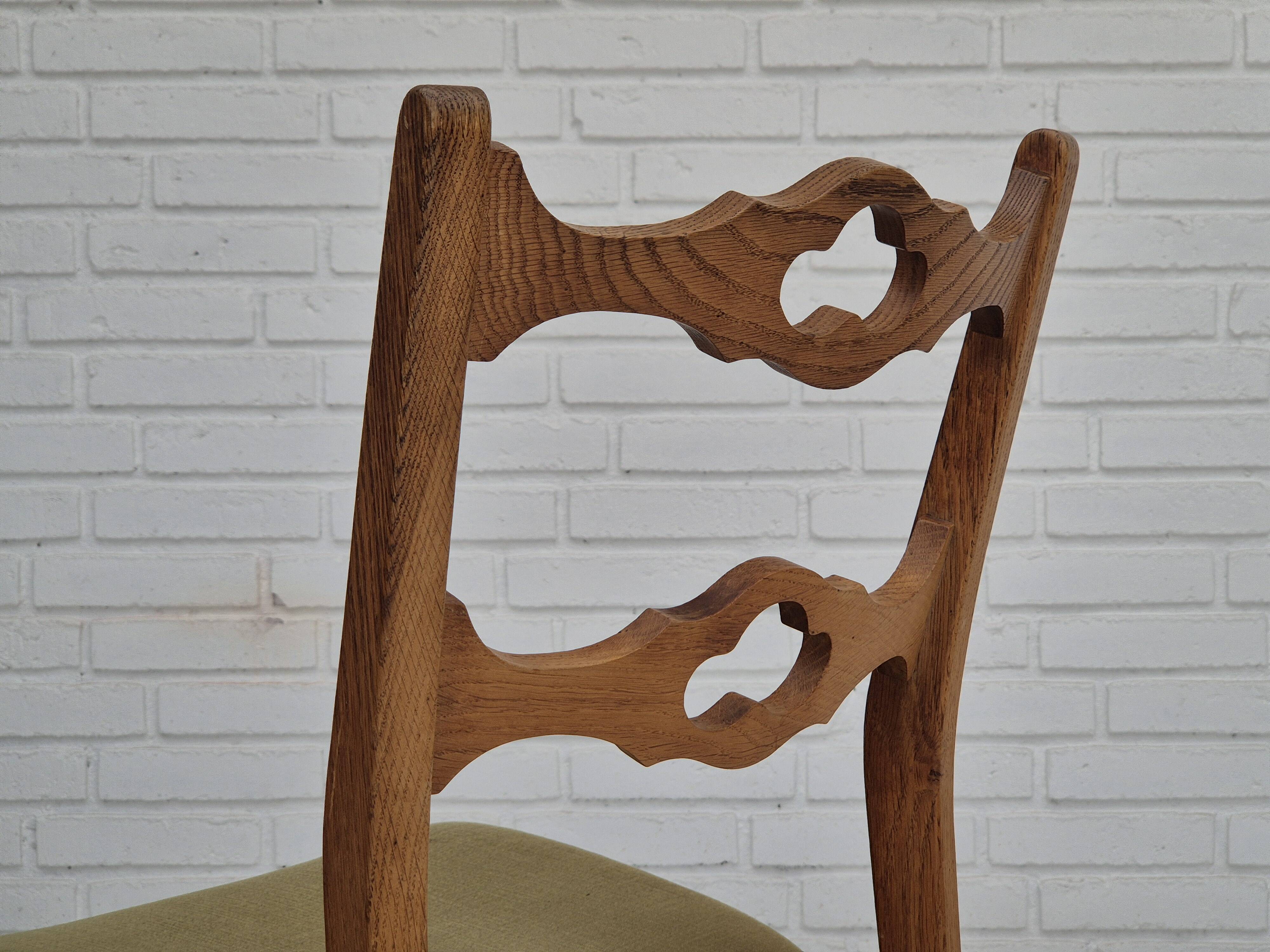1970s, set of 4 Danish dining chairs, original condition, oak wood, furniture velour.