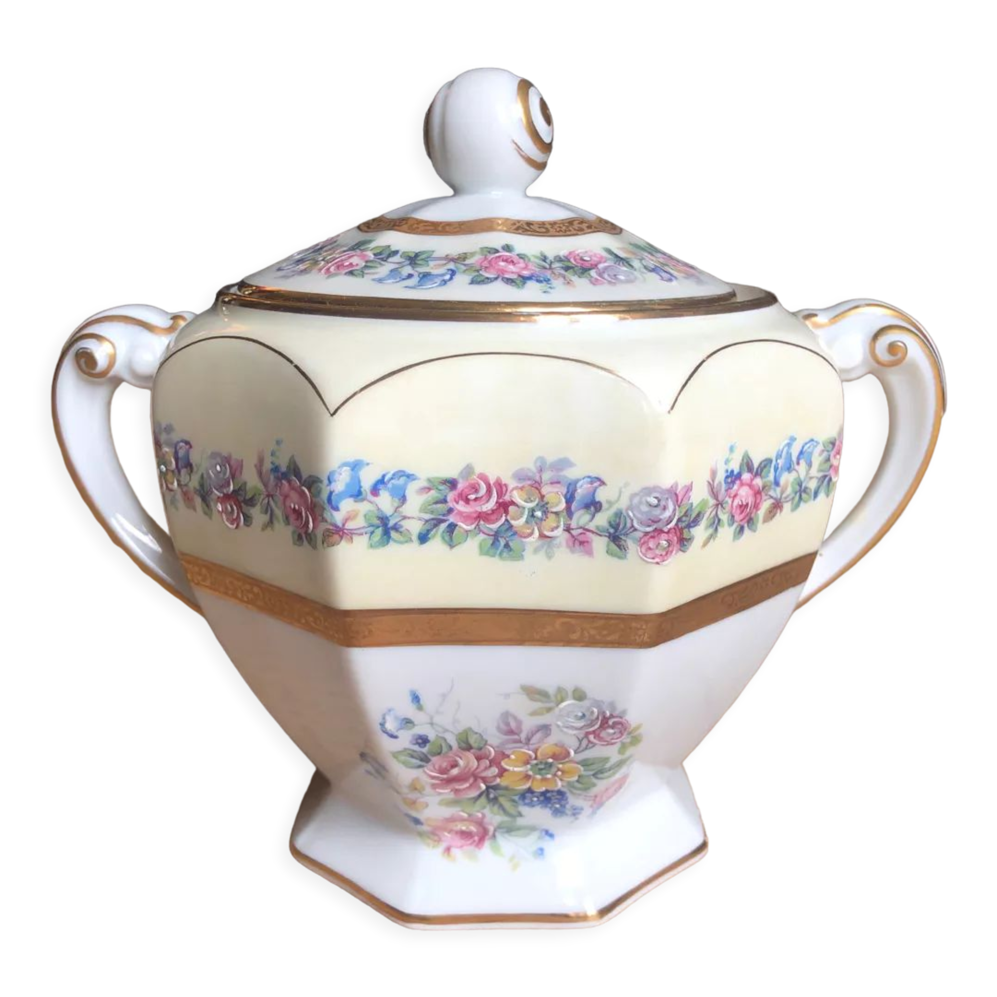 Limoges Lafarge porcelain bonbonnière or sugar bowl