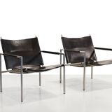 Set of black leather SZ02 armchairs by Martin Visser for t Spectrum