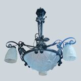 Wrought iron and art deco glass chandelier - Degué Workshops