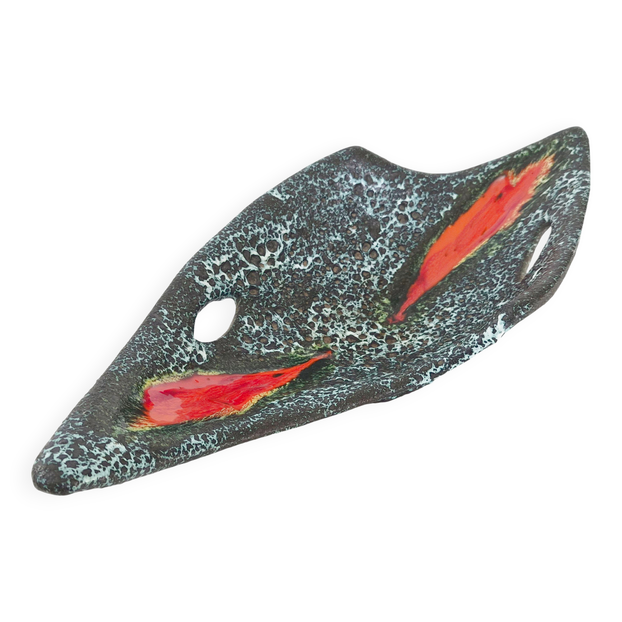 Vintage 1960s fruit bowl, ceramic Fat Lava, signed Vallauris.