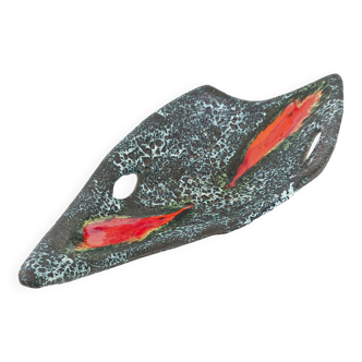 Vintage 1960s fruit bowl, ceramic Fat Lava, signed Vallauris.